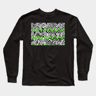 Abstract black and white zig zag pattern with green blobs Long Sleeve T-Shirt